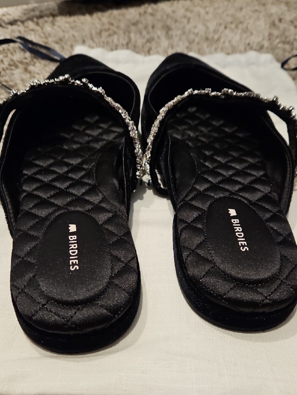 Birdies Black Velvet Jeweled Pointed Mules - Picture 3 of 5